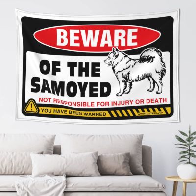 PLOWS Tapestry Aesthetic Beware Of Samoyed Tapestry Tapestries For Bedroom Asthetic Room Decore(100X150CM)