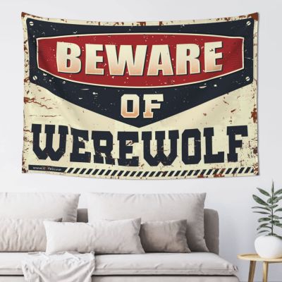 PLOWS Outdoor Bar Decor Beware Of Werewolf Tapestry Outdoor Bar Decor Bedroom Decorations(75X100CM)