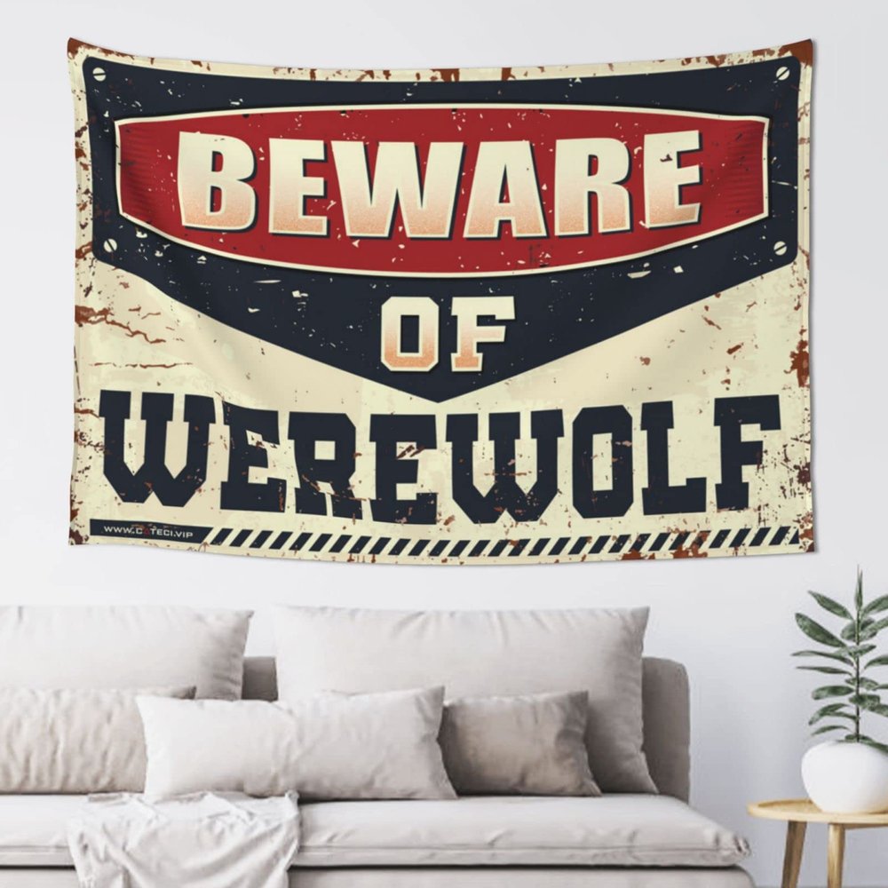 PLOWS Outdoor Bar Decor Beware Of Werewolf Tapestry Outdoor Bar Decor Bedroom Decorations(75X100CM)