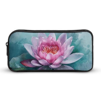 DWVTFSM Peach Water Lily Flower Pencil Case Pen Bag Large Capacity Cute Pencil Pouch Makeup Cosmetic Bag for Women Men