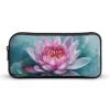 DWVTFSM Peach Water Lily Flower Pencil Case Pen Bag Large Capacity Cute Pencil Pouch Makeup Cosmetic Bag for Women Men view 1