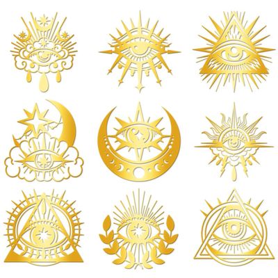 Hobbspring 9Pcs Golden Self Adhesive Stickers 4cmx4cm Eyes Metal Decals Eye of Horus Waterproof Decorate Sticker for Scrapbooks DIY Resin Crafts Phone Water Bottle Decoration
