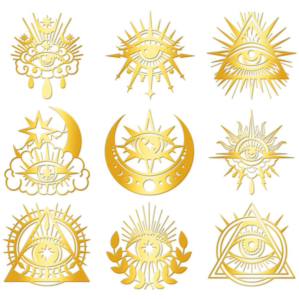Hobbspring 9Pcs Golden Self Adhesive Stickers 4cmx4cm Eyes Metal Decals Eye of Horus Waterproof Decorate Sticker for Scrapbooks DIY Resin Crafts Phone Water Bottle Decoration