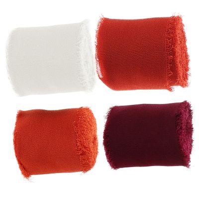 DOITOOL 4rolls Chiffon Ribbon for Wedding Bouquets Decorative Crafting and Bow Making Vintage Edge Design and Per Roll