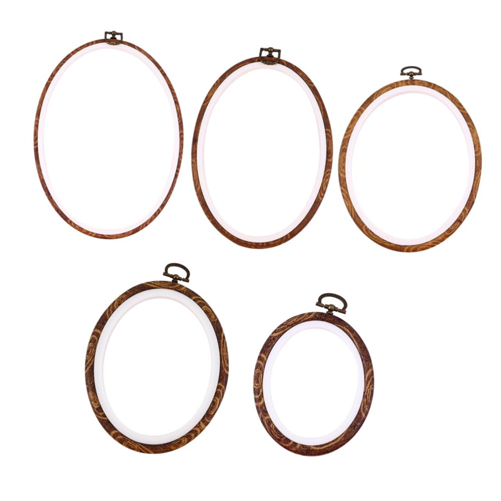 LOLIPPYY 5pcs Vintage ABS Wood-Like Embroidery Hoops for DIY Cross-Stitch Craft Projects and Sewing