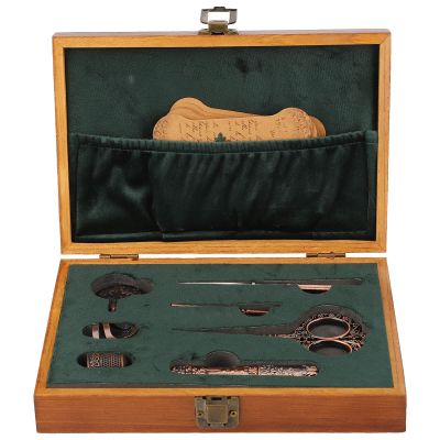 Dam Skerisi Vintage Solid Wood Sewing Box Kit, 30+Pcs Sewing Tools, Antique Embroidery Scissors Set with Stainless Steel Thimble Needle Case, Christmas Birthday Gift for Sewing Lover, Women, Mom