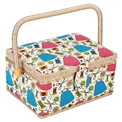 QANYEGN Sewing Basket, Sewing Tool Needle Thread Basket, Sewing Kit Fabric Storage Box for Needles, Thread, Tape Measure, Thimbles (Green Needle Thread)