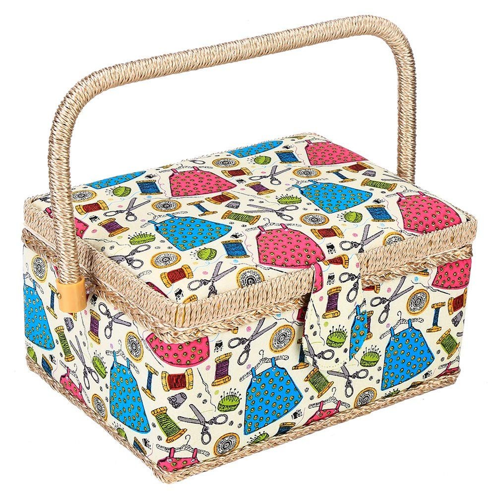 QANYEGN Sewing Basket, Sewing Tool Needle Thread Basket, Sewing Kit Fabric Storage Box for Needles, Thread, Tape Measure, Thimbles (Green Needle Thread)