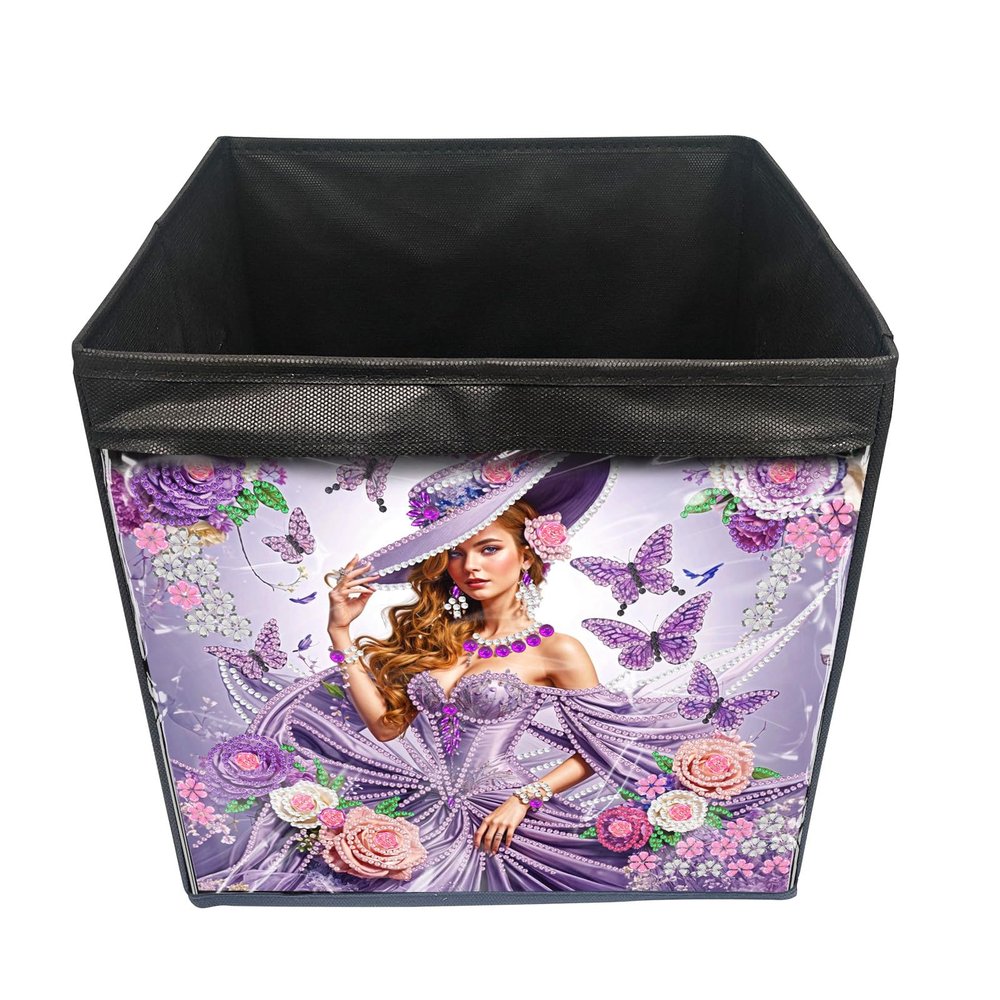 ARTopet DIY Diamond Art Painting Collapsible Storage Box Bins Handles Non-woven Folding Baskets Organizer Household for Organizing Clothing Sheets Books 11x11x11in-Purple Dress Woman