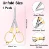 1 Pack Folding Scissors Stainless Steel with Keychain,Safety Foldable Pocket Badge Small Travel Scissors,Portable Telescopic Cutter for Home,Office,Craft,Sewing,Nurse Essentials(Gold view 2