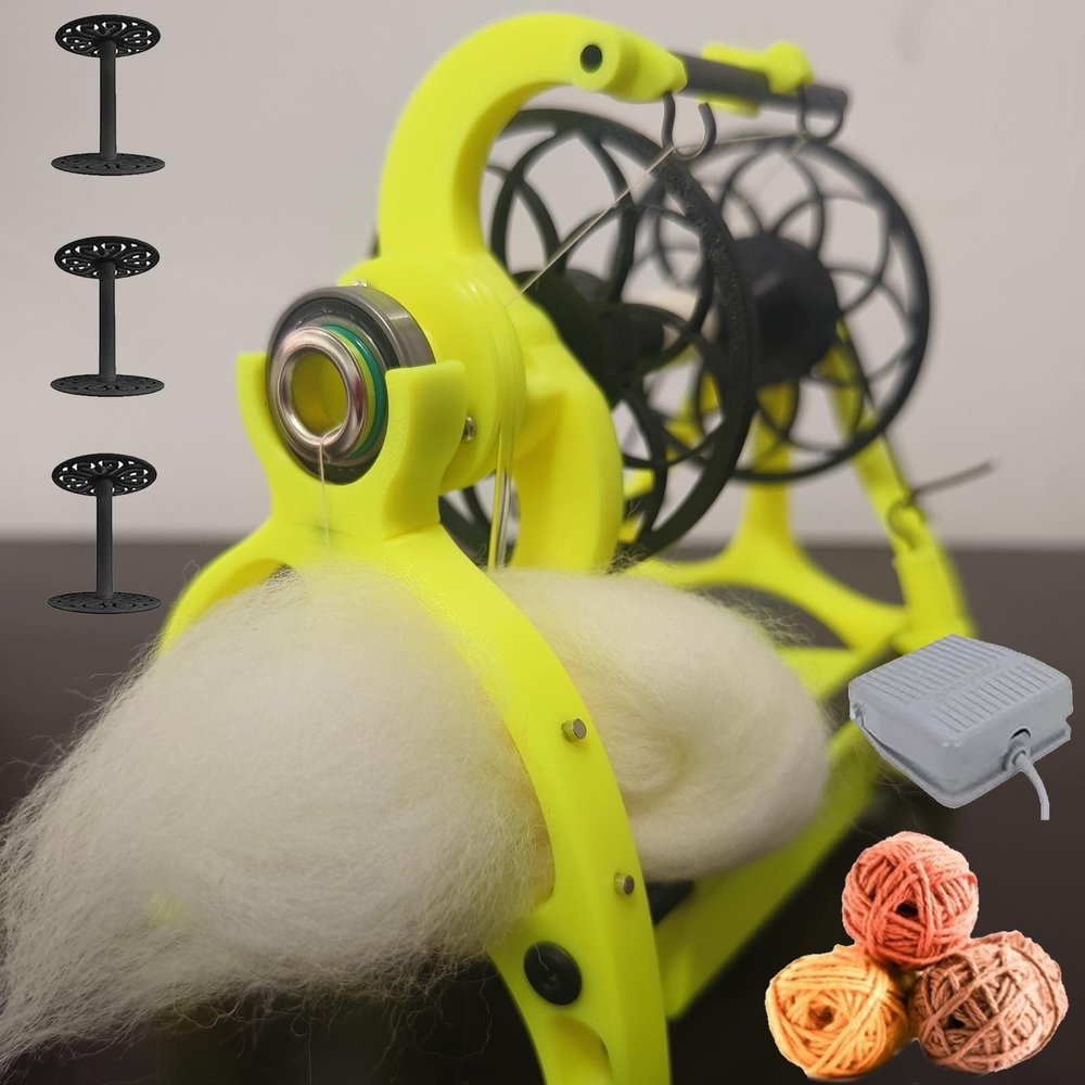 120g Capacity Spinning Wheel Yarn, Yarn Ball Winder, Electric Spinning Machine With Foot switch & 3 Spools, Wool Fibre Twisting, Drum Carder-Adjustable Speed/Forward And Reverse Switching ,Green2