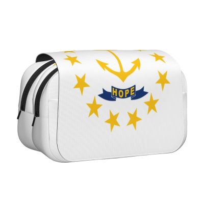 DUWAA Rhode Island State Flag print Pen Pencil Case with Zipper Clear Makeup Color Pouch Cosmetics Bag Multi-Purpose Stationary Bag