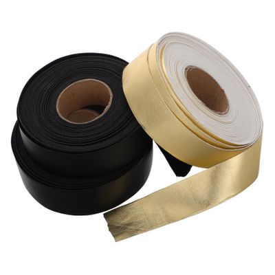 ARTIBETTER 3rolls Hemming Tape Craft Artificial Leather Straps DIY Leather Strap Strip Black Gold for Clothing Shoes Accessories