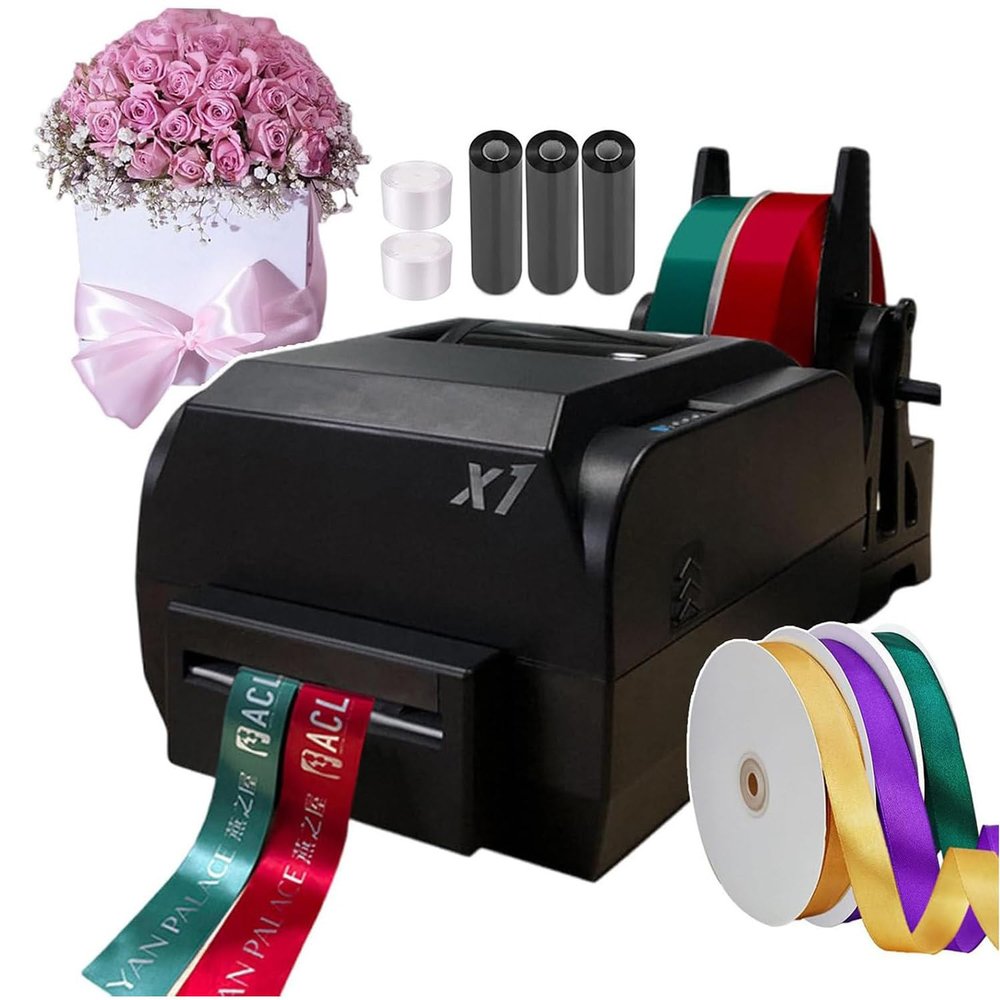 Satin Ribbon Printer Machine, Digital Ribbon Label Printer, Lanyard Textile Foil Stamping Fabric Label Printing Machine, Supports 50+ Languages for Present Wrapping,DoubleRow