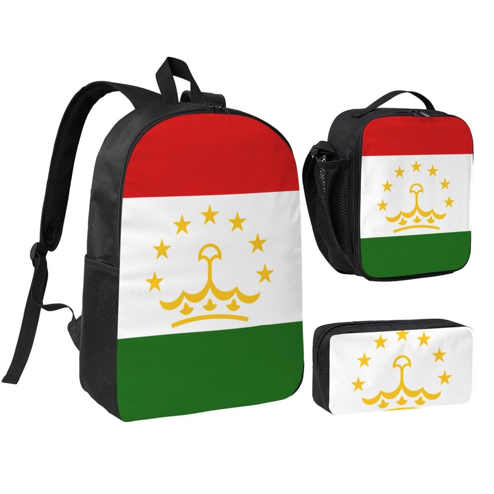 DUWAA Flag of Tajikistan print 3PCS Backpack for Men Women Aesthetic 17 Inches Bookbag with Lunch Box Pencil Bag