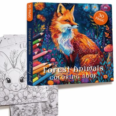 30 PCS Coloring Book for Adults,Fun Stress Relief Animals Coloring Book for Greeting Cards, Bookmarks, Decorative Paintings,Realistic Animal with Easy and Simple Designs for Relaxation (Fox)