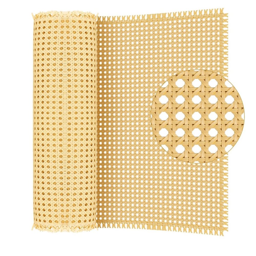 Queenbox 17.7x137.7in Plastic Rattan Cane Webbing, Octagonal Cane Open Weave Wicker Mesh Net for Furniture Cabinet Chair Bed Ceiling, Beige