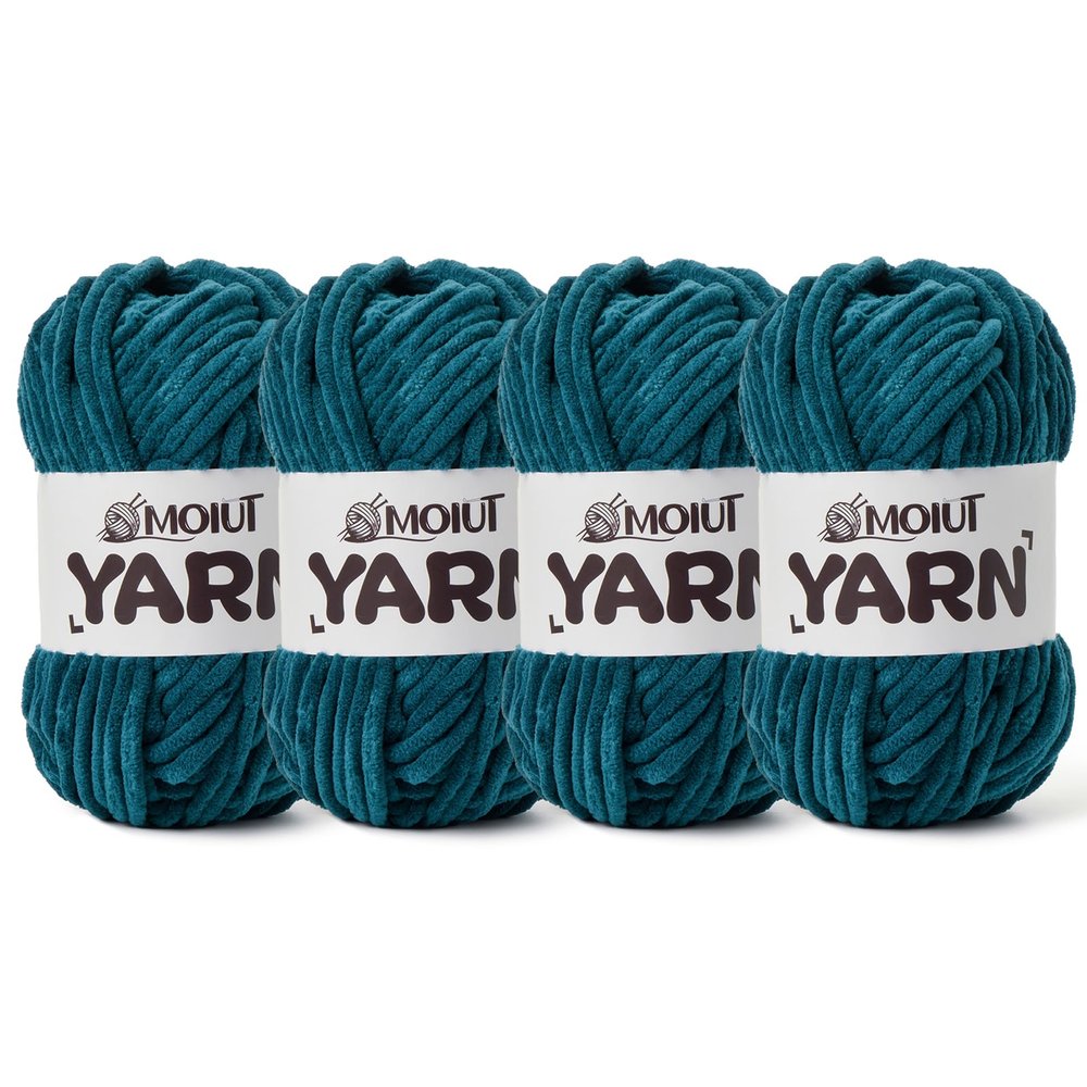 4 Packs Fluffy Chenille Yarn for Crocheting, Chunky Velvet Yarns for Crochet Amigurumi, Baby Yarn for Crocheting Soft Blanket, 349.9yds /14.1 oz Bulky Yarns for Crafts/Hats/Shoes/Socks (4 Denim Blue)