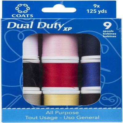 Coats & Clark Dual Duty XP Thread Set 9 Spools, 125 Yards Each All-Purpose Polyester Thread for Sewing Machines and Hand Stitching Assorted Colors