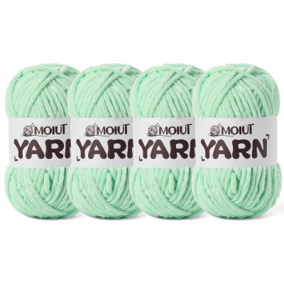 4 Packs Fluffy Chenille Yarn for Crocheting, Chunky Velvet Yarns for Crochet Amigurumi, Baby Yarn for Crocheting Soft Blanket, 349.9yds /14.1 oz Bulky Yarns for Crafts/Hats/Shoes/Socks (4 Mint Green)