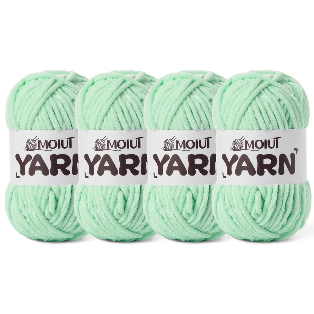 4 Packs Fluffy Chenille Yarn for Crocheting, Chunky Velvet Yarns for Crochet Amigurumi, Baby Yarn for Crocheting Soft Blanket, 349.9yds /14.1 oz Bulky Yarns for Crafts/Hats/Shoes/Socks (4 Mint Green)