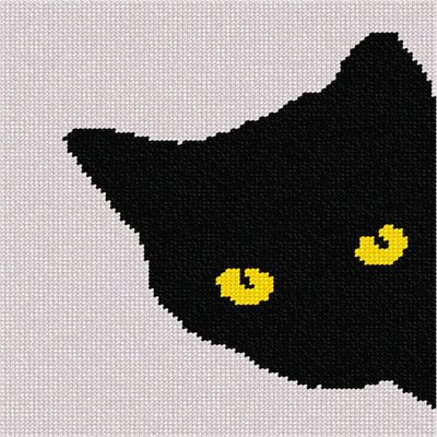 Pepita Needlepoint Canvas: Cat Around Corner Yellow Eyes, 7" x 8"