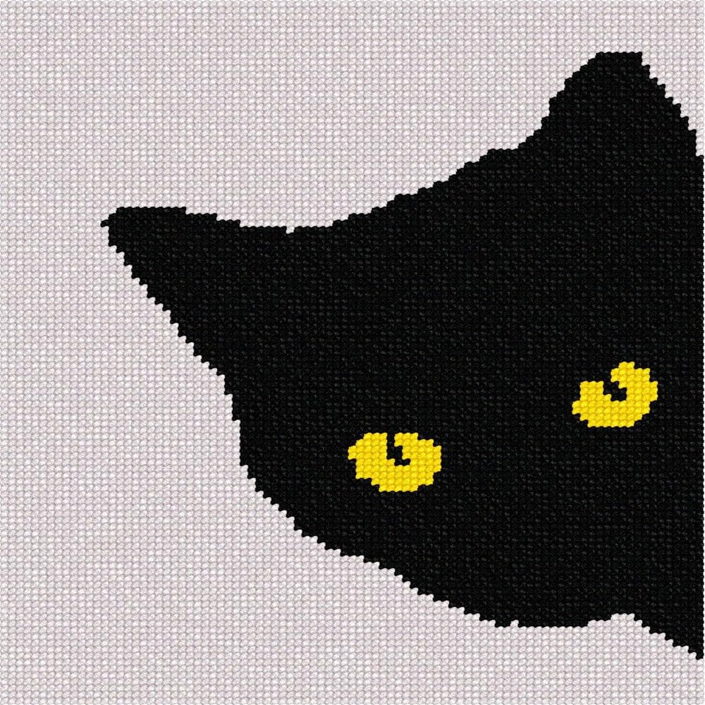 Pepita Needlepoint Canvas: Cat Around Corner Yellow Eyes, 7" x 8"