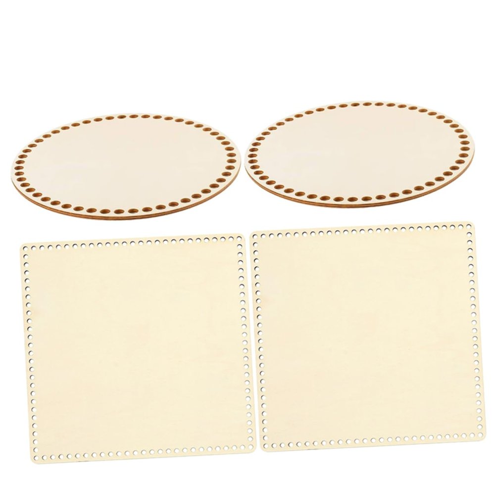 CORHAD 4pcs Natural Wood Crochet Basket Bases for DIY Crafts Mini Weaving Board Holes for Handmade Cross Stitch and Bag Decoration