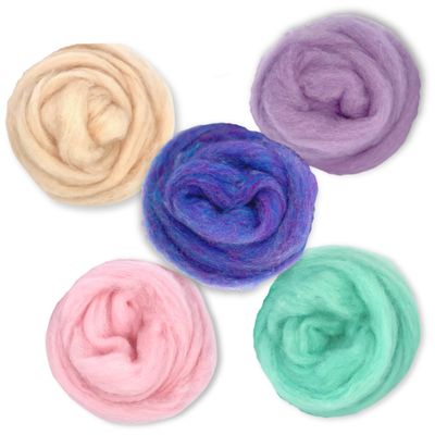 Corriedale Carded Sliver Wool Roving Variety Bundle | Best Core Wool for Needle Felting, Spinning, Wet Felting, Weaving, Dryer Balls, Yarn Roving - Ethically Sourced (Fairytale Pastels)