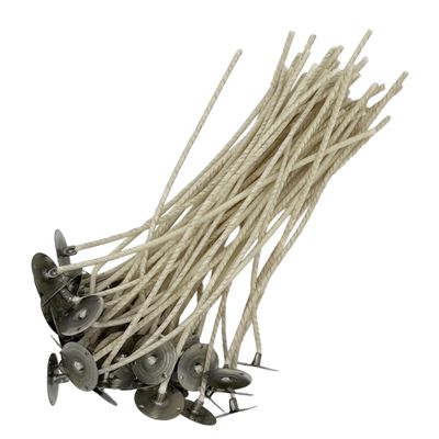 50 Pack | Jess Mae ECO 8 Candle Wicks | 6 Inch | Pre-Tabbed & Pre-Waxed | Cotton Paper-Core Wicks with Metal Sustainer Tabs | for Soy, Paraffin, Beeswax, Coconut & Gel | Medium Container Wick