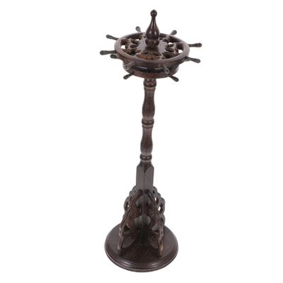 BATHVEVE Wooden Pen Holder Dual-Layer Rotating Ink Brush Rack Style Black Ebony Creative Desktop Storage for Artists and Calligraphers