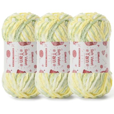 3x100g Fluffy Velvet Chenille Yarn for Crocheting and Knitting, 3x87.4yd Baby Yarn for Crocheting Soft, Crochet Chunky Yarns Amigurumi Yarns (3 Greenish Yellow)