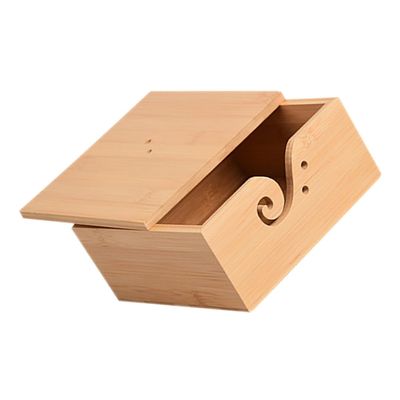 DOITOOL Handwoven Square Wooden Yarn Bowl Lid Crochet Yarn Holder Storage Container French Knitting Dolly Makeup Organizer Box