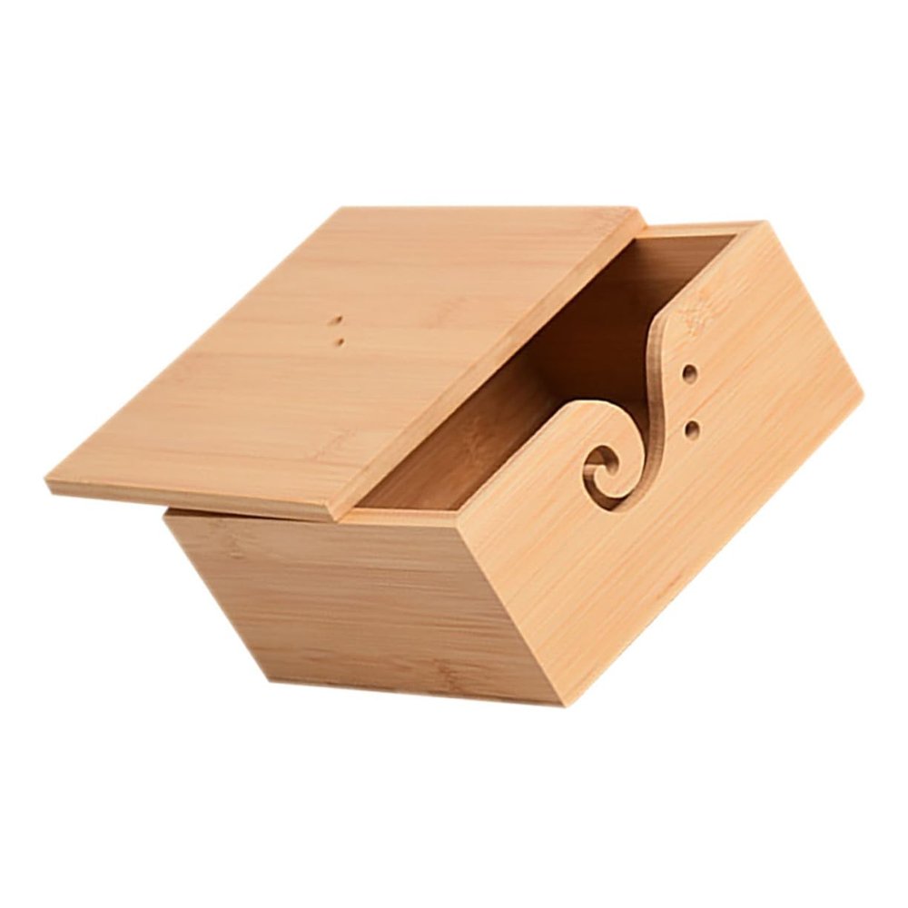 DOITOOL Handwoven Square Wooden Yarn Bowl Lid Crochet Yarn Holder Storage Container French Knitting Dolly Makeup Organizer Box