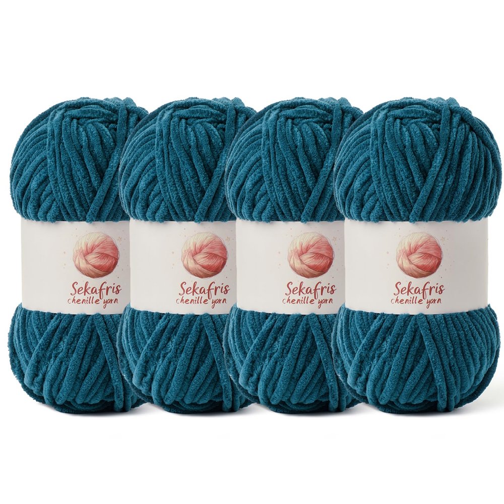 4 Pack Chunky Chenille Yarn for Crocheting, Baby Yarn for Crocheting Soft Blanket, 349.9 yds /14.1 oz Crochet Yarn, Bulky 5 Amigurumi Yarns, Fluffy Velvet Yarns for Knitting Crafts (4 Denim Blue)