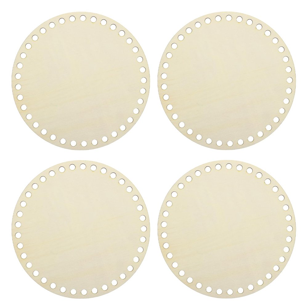 MECCANIXITY 4Pcs Wooden Basket Bottom, 5.91" Round Blank Natural Wood Base Solid Crochet Basket for DIY Craft Weaving Making Supplies Home Decor
