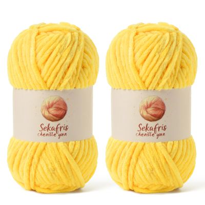 2 Pack Chunky Chenille Yarn for Crocheting, Baby Yarn for Crocheting Soft Blanket, 174.9 yds /7 oz Crochet Yarn, Bulky 5 Amigurumi Yarns, Fluffy Velvet Yarns for Knitting Crafts (2 Light Yellow)