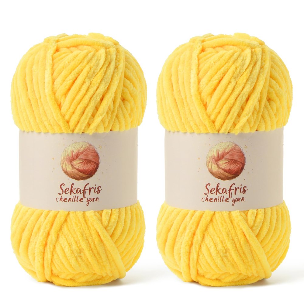 2 Pack Chunky Chenille Yarn for Crocheting, Baby Yarn for Crocheting Soft Blanket, 174.9 yds /7 oz Crochet Yarn, Bulky 5 Amigurumi Yarns, Fluffy Velvet Yarns for Knitting Crafts (2 Light Yellow)