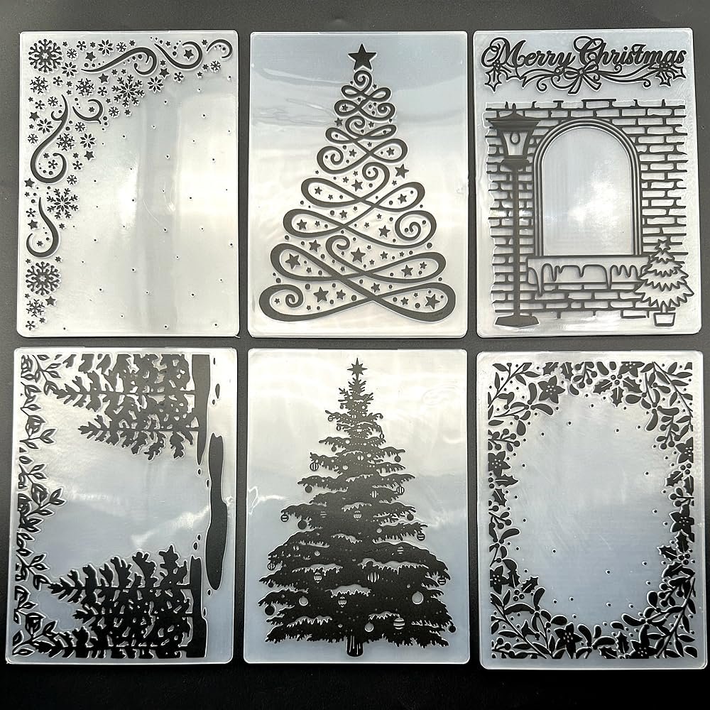 6 Pcs Embossing Folders for Card Making Embossing Stencil Template DIY Plastic Paper Card Decorating Mold for Scrapbook Photo Album DIY Craft, 5.83 x 4.1 Inch(Christmas Elements)