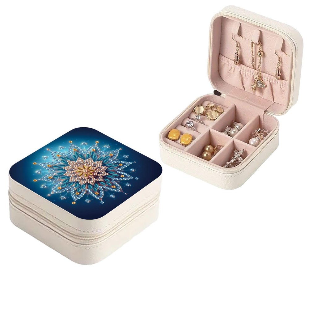 ARTopet DIY Diamond Art Painting Jewelry Bag with Zipper Mandala Large Capacity Organizer Storage Box Special Shaped Crystal Rings Necklace Bracelet Gift Case for Women-Blue Mandala