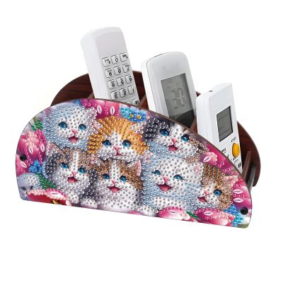 BAYUNOE DIY Diamond Art Painting Storage Box Versatile Organizer for Craft Sundries Beauty Storage Box Wooden Fan-Shaped Tabletop Ornament for Home and Office Organization-Cat03