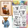 CHGCRAFT Highland Cattle Working Pattern Clear Stamps Coffee Cups Cattle Anthropomorphic Transparent Embossing Silicone Stamp Seal for DIY Scrapbooking and Card Making Paper Craft Decor 6.3 4.3 Inch view 1