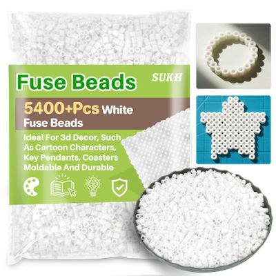 Sukh Fuse Beads - Fuse Beads Kit Melty Beads Kit Melting Beads Fuse Beads Bulk Iron Beads for Crafts, Ideal for Christmas Birthday Gifts (5400, White, 5MM)