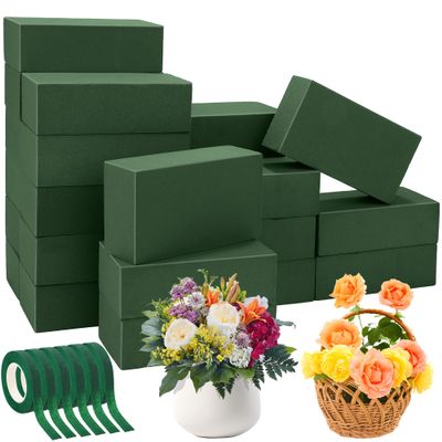 Aneco 24 Pieces Floral Foam Blocks with 6 Rolls Floral Tape 5.5''L x 3.1''W x 1.8''H Green Square Flower Foams Flower Arrangements Supplies for Dry & Wet Flower Wedding Home Decor and DIY Crafts