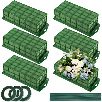 Aodaer 6 Pieces Floral Foam Cage with Floral Foam for Fresh and Artificial Flowers Rectangle Dry and Wet Flower Cage Bowl Holder for Wedding, Home and Garden Arrangement Decorations