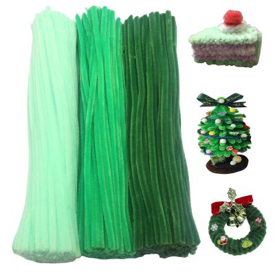 Swpohrat 300 Pieces Shades of Light Green Pipe Cleaner Craft Set 3 Assorted Colors,Thick Fuzzy Chenille Stem Pipe Cleaners for Craft Leaves Christmas Tree