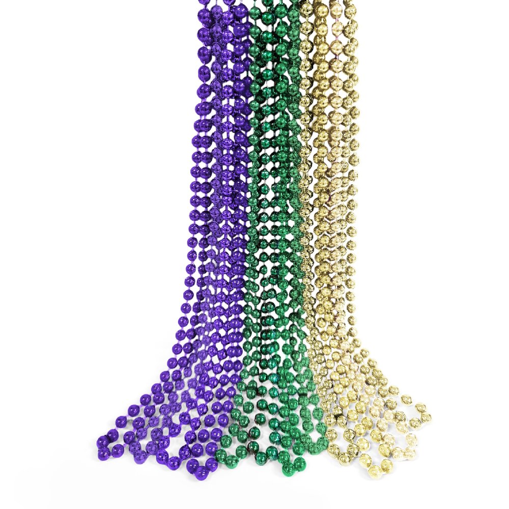 THE MARDI GRAS KREWE - Mardi Gras Beads, 33 Inch 10mm Round Plastic Necklaces 12 Pack Patriotic Bulk Beads for Parade Throws, Party Favors & Costume Accessories - Purple, Green & Gold
