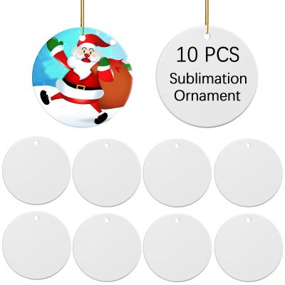 10 PCS Ceramic Sublimation Ornament Blanks Bulk 3 Inch White Round Crafts DIY Personalized Printed Christmas Home Porcelain Paintable Decorate