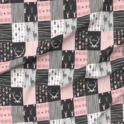Fabric Pink Cheater Quilt Deer Woodland Baby Girl Wild and Free Cabincore Printed on Chiffon Fabric by the Yard - Upholstery Home Decor Bottomweight Apparel