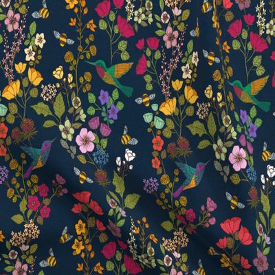 Fabric Victorian Botanical Garden Honeybees Chinoiserie Jewel Tones Printed on Basketweave Cotton Canvas Fabric Fat Quarter - Upholstery Home Decor Bottomweight Apparel